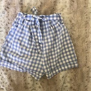 Plaid high waisted mid length shorts